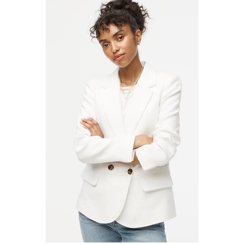 J.Crew $188 Womens Cotton Blend Textured Blazer White Size 2 BY941